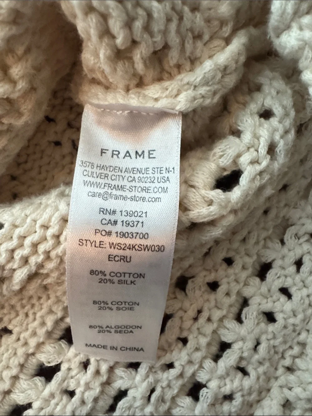 Frame Denim Cream Eyelet Knit Sweater - Picture 2 of 2
